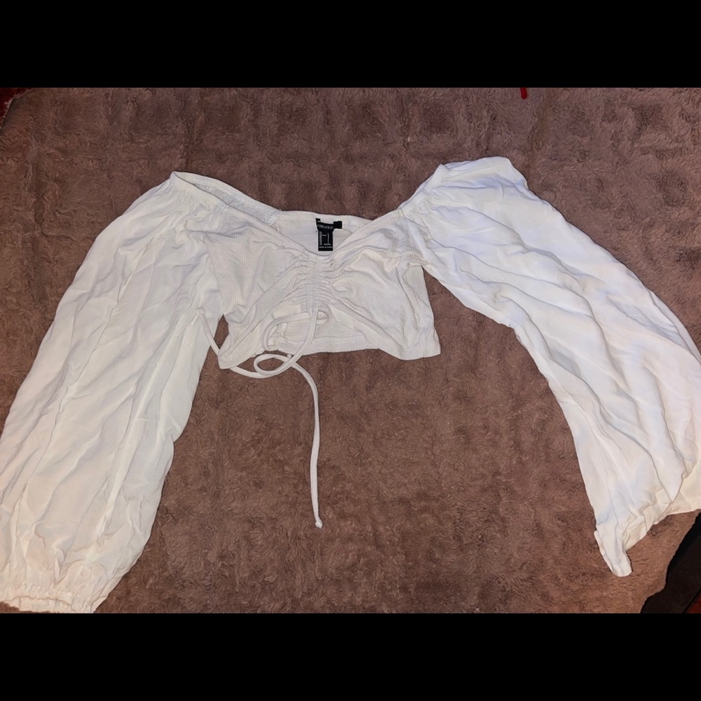 White Peasant-Sleeve Crop Top